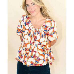 Compania Fantastica Women's Fruit Print Ruffled Top Orange Size Small Nwt